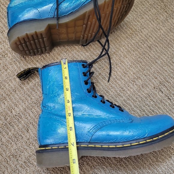 Y2K turquoise leather flower embossed Pascal combat boot dr martens docs htf - Picture 6 of 16